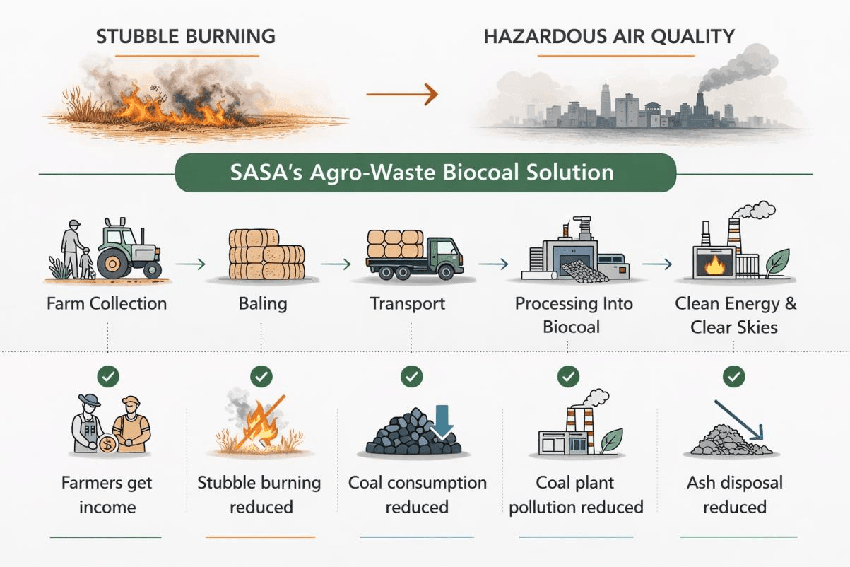 Process Diagram — SASA's Agro-Waste Biocoal Solution